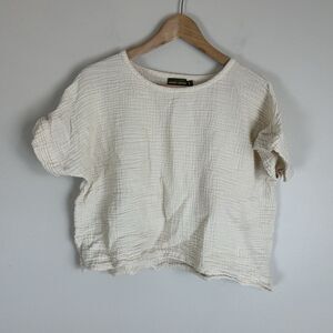 Honest Cotton Small Gauze Cotton Womens Cream Ivory Front Short Sleeve Top